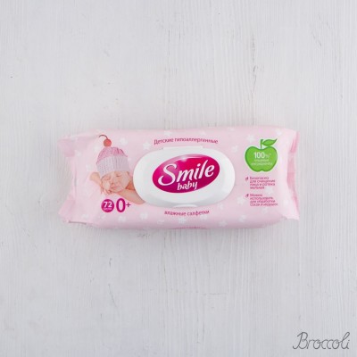 Салфетки влажные гипоаллергенные для новорожденных, Smile Baby, 72шт.