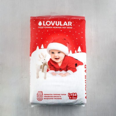 Подгузники детские L Lovular Hot Wind (9-13 кг), 54 шт.