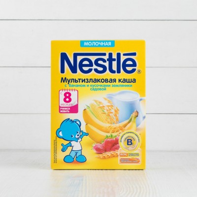 Каша мультизлаковая молочная с бананом и кусочками земляники садовой, Nestle, 200г