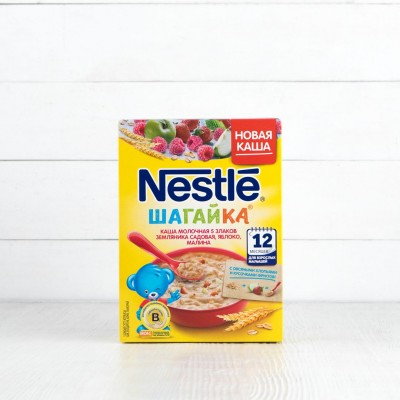Каша "Шагайка" 5 злаков, земляника, яблоко, малина (с 12 мес.), Nestle, 200г