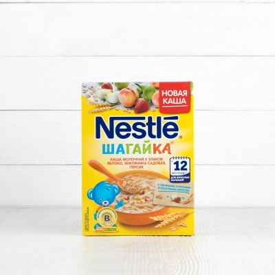 Каша "Шагайка" 5 злаков, яблоко, земляника, персик (с 12мес.), Nestle, 200г