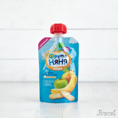 Пюре из яблок, бананов, груш и печеньем с 6 мес (пауч), ФрутоНяня, 90г