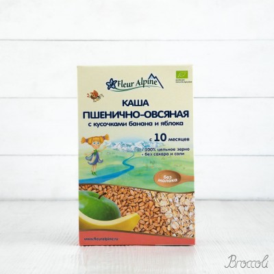 Каша пшенично-овсяная с кусочками банана и яблока Organic с 10 мес. Fleur Alpine, 175г