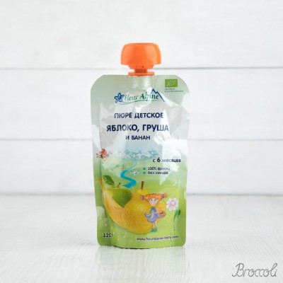 Пюре яблоко, груша, банан Organic с 6 мес. Fleur Alpine, 120г