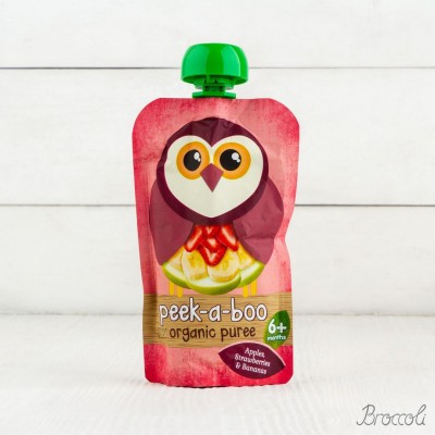 Пюре органическое яблоко, банан, клубника, с 6 мес., Peek-a-Boo, 113г