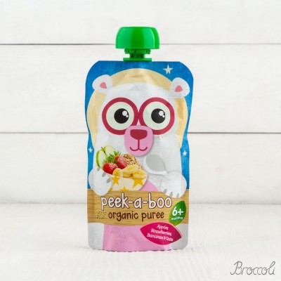 Пюре органическое яблоко, банан, клубника с овсяной мукой, с 6 мес., Peek-a-Boo, 113г