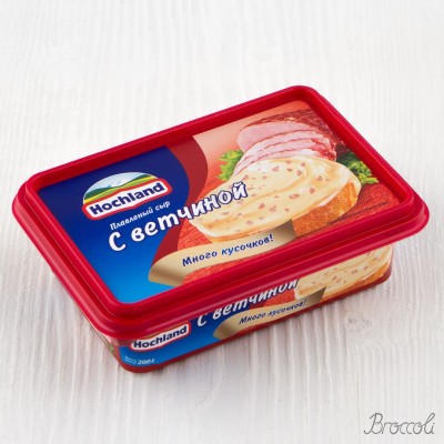 Сыр плавленый "С ветчиной", ванночка, Hochland, 200г