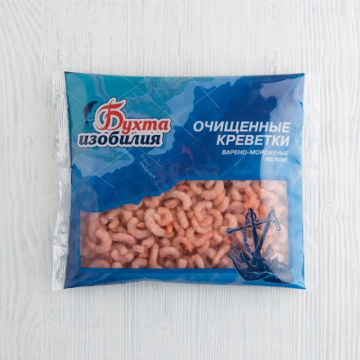 Креветки коктейльные очищенные, варено-мороженые, размер 200/300, Бухта Изобилия, 430г