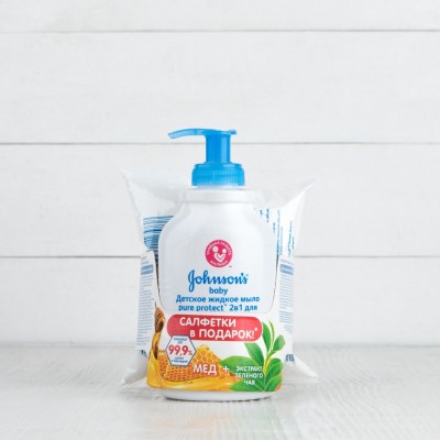 Мыло жидкое для рук Johnson's baby Pure Protect, 300мл+Влажные салфетки антибактериальные, 25шт