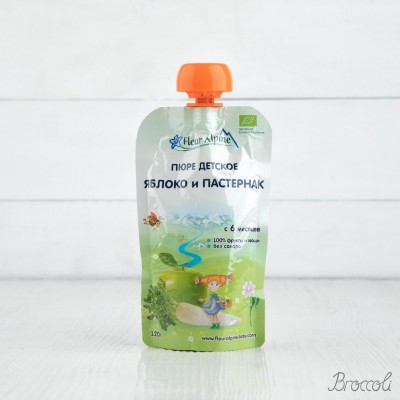 Пюре яблоко-пастернак Organic с 6 мес. Fleur Alpine, 120г