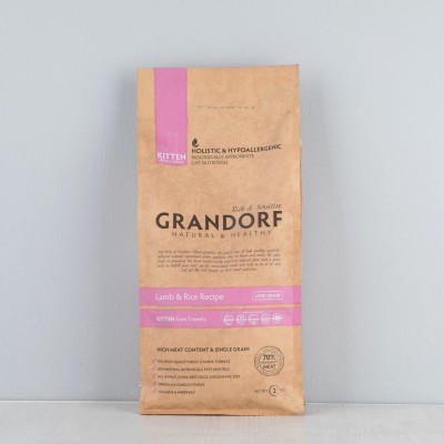 Корм сухой низкозерновой Grandorf, 70% мяса, для котят, ягненок с рисом, 2кг