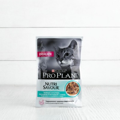 Корм Proplan Nutri Savour для взрослых кошек с чуствительным пищеварением, с океанической рыбой, 85г