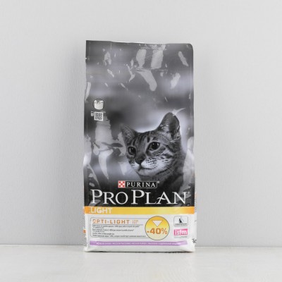 Корм сухой Proplan Light низкокалорийный для взрослых кошек, с индейкой, 1,5кг